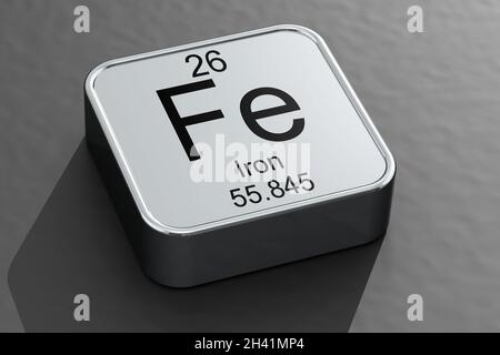 Iron element symbol on metal block Stock Photo