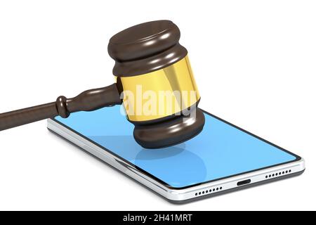 Gavel hammer and mobile phone Stock Photo