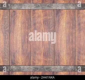 wooden barrel with metal rusty straps template background Stock Photo