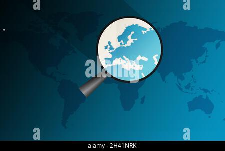 Magnifying glass over Europe map Stock Photo