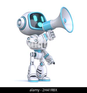 Cute blue robot with megaphone 3D Stock Photo