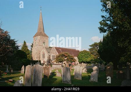 The historic church of St Nicolas at Chislehurst, Kent, in the Greater London Borough of Bromley Stock Photo