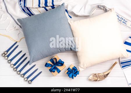 Hanukkah pillow mock up Stock Photo