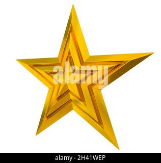 5 point star - Christmas Star - golden single isolated on white background - 3d rendering Stock Photo