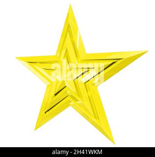 5 point star - Christmas Star - yellow single isolated on white background - 3d rendering Stock Photo
