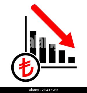Loss, fall arrow economic symbol, income flat modern icon, isolated on white background . Stock Vector