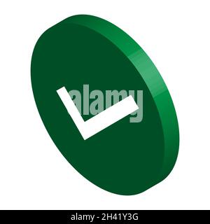 Check isometric mark, tick icon, succes - yes vector illustration isolated on background, vote positive . Stock Vector