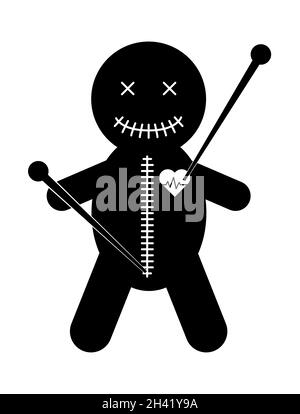 Voodoo doll icon, halloween death toy. Cartoon magic symbol, magical vector illustration . Stock Vector