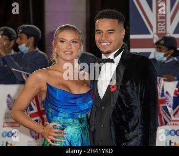 london-england-30-oct-chloe-burrows-and-toby-aromolaran-attend-the