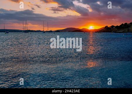 sunset view from Illetas beach in Mallorca, Spain Stock Photo