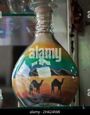 Glass bottle with coloured sand, Central Market, Amman, Jordan, Middle East Stock Photo