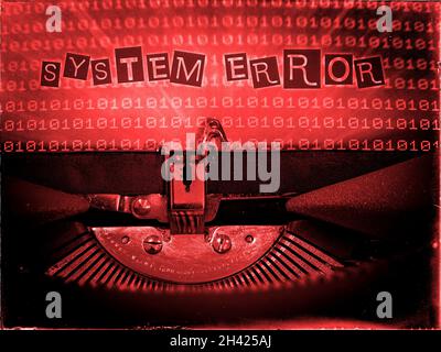 System Error, Malfunction, Failure, Hacking, Virus, Typewriter, Analogue, Binary background Stock Photo