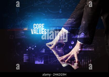 Businessman touching huge screen concept Stock Photo