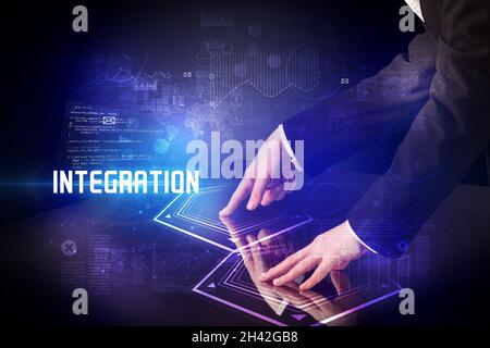 Hand touching digital table concept Stock Photo