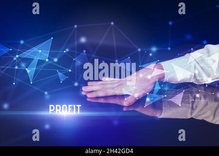 Businessman touching huge screen concept Stock Photo