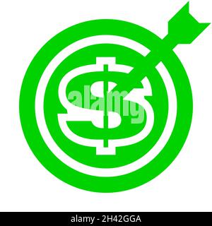 Dollar target - sign symbol icon green isolated - vector illustration Stock Vector