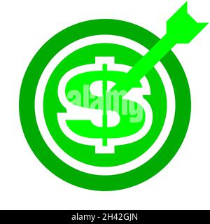 Dollar target - sign symbol icon green isolated - vector illustration Stock Vector