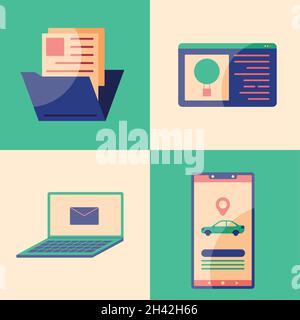 technology concept four set items Stock Vector