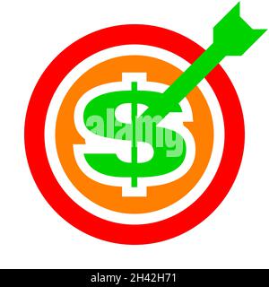 Dollar target - sign symbol icon green orange red isolated - vector illustration Stock Vector