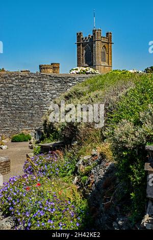 The t ower of St Michaels church from Aberystwyth castle grounds..