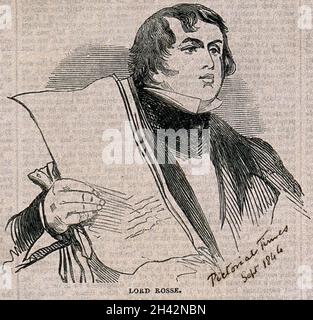 William Parsons, 3rd Earl of Rosse. Wood engraving, 1844. Stock Photo