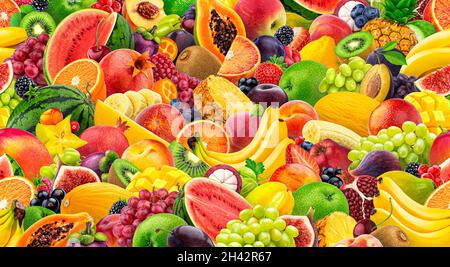 Seamless pattern made of fresh fruits and berries Stock Photo