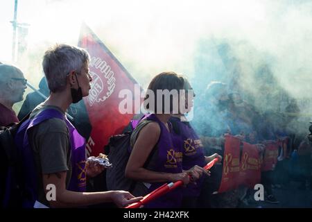 Rome, Lazio, Italy. 30th Oct, 2021. People demonstrate during the G20 summit in Rome. Cosimo Martemucci/Alamy Live News Stock Photo