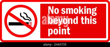 No smoking beyond this point sign. White on red background. Traffic signs and symbols. Stock Vector