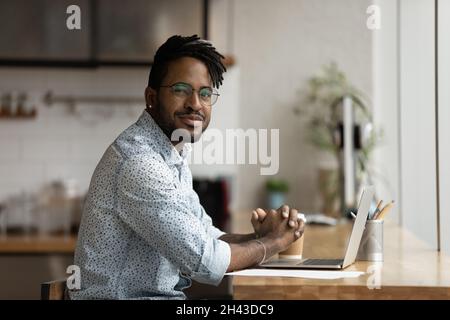 Portrait of happy handsome young african american businessman. Stock Photo