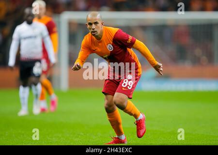 ISTANBUL, TURKEY - OCTOBER 31: Sofiane Feghouli of Galatasaray during the Super Lig match between Galatasaray and Gaziantep FK at the NEF Stadium on October 31, 2021 in Istanbul, Turkey (Photo by Orange Pictures) Stock Photo