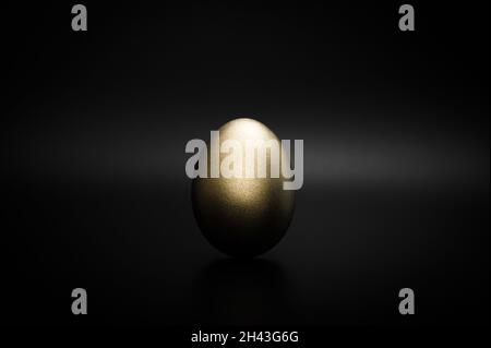 Golden egg against black background Stock Photo