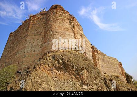Narikala Medieval Fortress as Seen from the Citycenter of Old Tbilisi, Georgia Stock Photo
