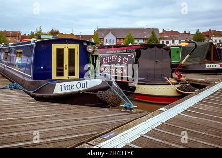 Narrow boats moored at Stratford Upon Avon. Stock Photo