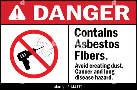 Danger sign. Contains asbestos Fibers cancer disease hazard. Facility Signs and symbols. Stock Vector