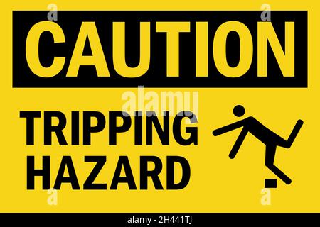 Tripping hazard caution sign. Black on yellow background. Health safety signs and symbols. Stock Vector