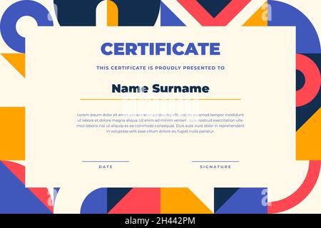 Certificate template with geometric design style. Appreciation for business and education. Stock Vector