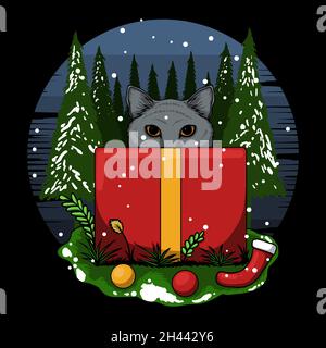 merry christmas kitten gift box vector illustration Stock Vector