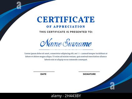 Elegant blue gradient color certificate template, appreciation for business and education. Stock Vector