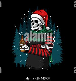 merry christmas winter skull vector illustration Stock Vector