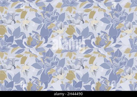 Vector floral pastel seamless pattern. Blue and golden roses Stock Vector