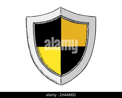 Hand drawn Vector illustration of shield protection. Vector sketch style illustration, isolated on white background. Stock Vector