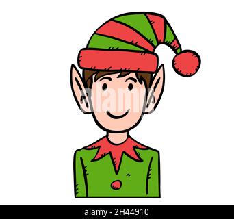 Cartoon style vector illustration of Elf avatar. Doodle of Elf is isolated on transparent background. Stock Vector