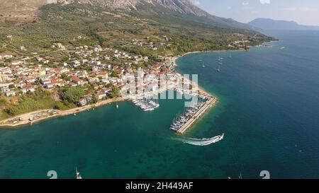 Aerial photo of port of Vathiavali town in West Greece Stock Photo