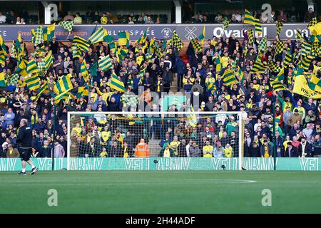 Norwich, UK. 31st Oct, 2021. Norwich fans during the Premier League match between Norwich City and Leeds United at Carrow Road on October 31st 2021 in Norwich, England. (Photo by Mick Kearns/phcimages.com) Credit: PHC Images/Alamy Live News Stock Photo