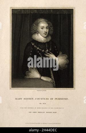 Mary Sidney Herbert, Countess of Pembroke. Stipple engraving by W. T. Fry, 1835, after M. Gerards. Stock Photo