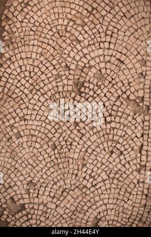 Abstract wavy seamless geometrical pattern, floor tile, wallpaper, in Mediterranean ceramic mosaic style. Stock Photo