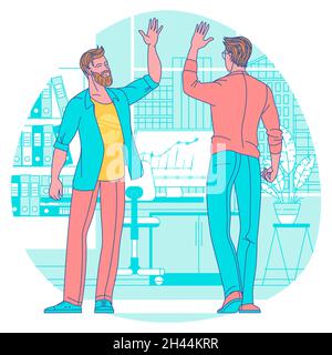 two cheerful young men giving high-five Stock Vector