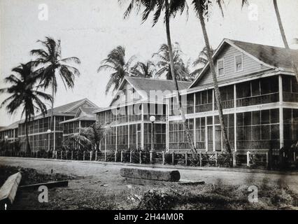 Panama Canal Zone: large 'mosquito-proofed' houses with screened porches. Photograph, ca. 1910. Stock Photo