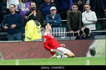 London, England - OCTOBER 30:Manchester United's Cristiano Ronaldo celebrates his goal   during the pre-match warm-up  during  Premier League between Stock Photo