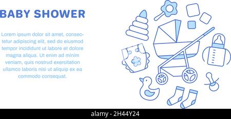 Line banner template for baby shower design. Stock Vector